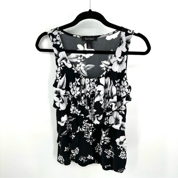White House Black Market Tops - WHBM tiered floral print shell in black white Size S